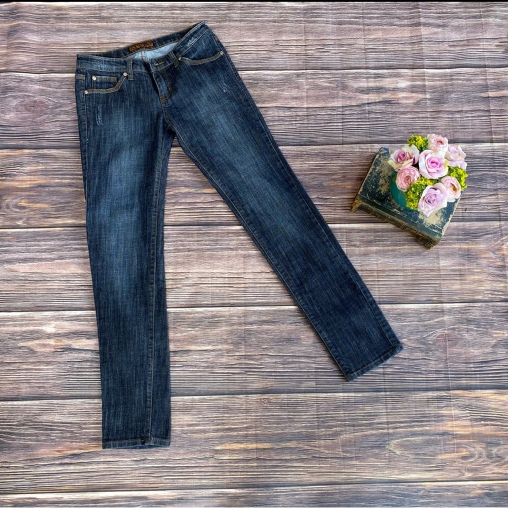 GUC Sky Jeans Skinny Dark Wash Juniors Sz 5 Embroidered Flap Pockets